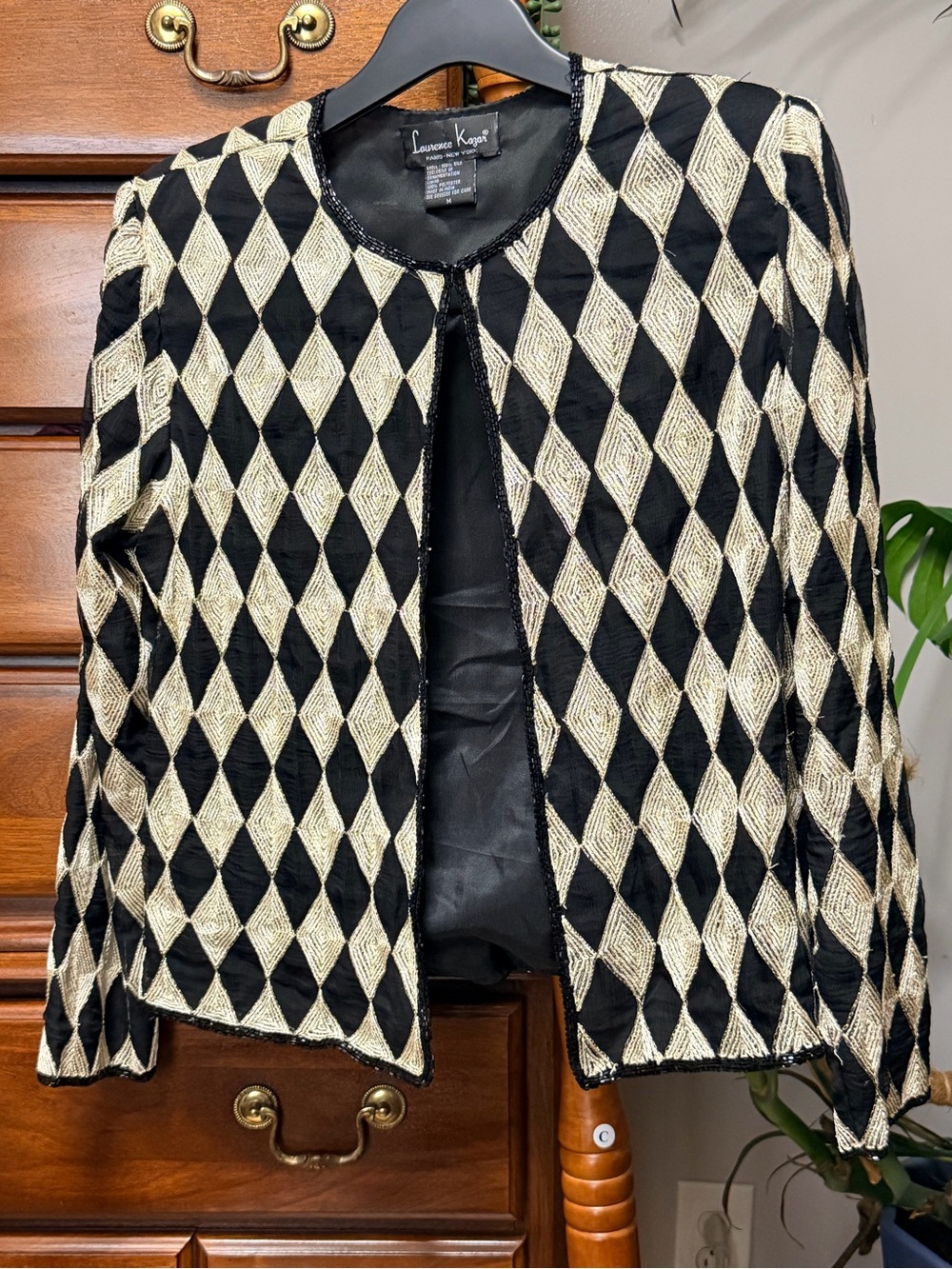 Vintage 80’s Laurence Kazar Silk Beaded Harlequin Diamond Jacket - Art Deco - M